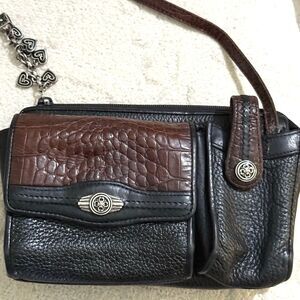 Brighton Organizer Croc Embossed Pebbled Leather Wallet Black & Brown Sz 7X4X2.5